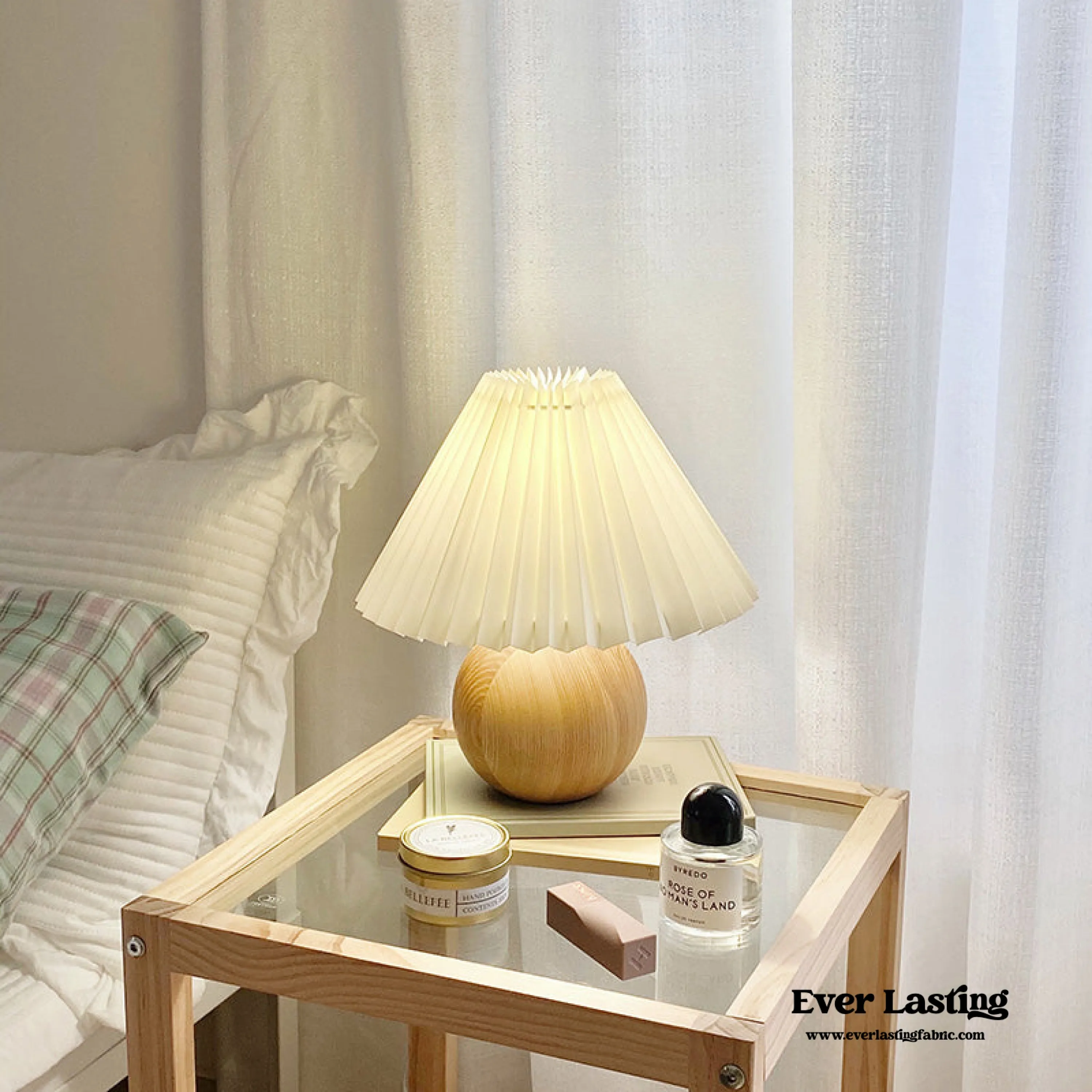 Yellow Round Pleated Wooden Lamp (3 Colors)