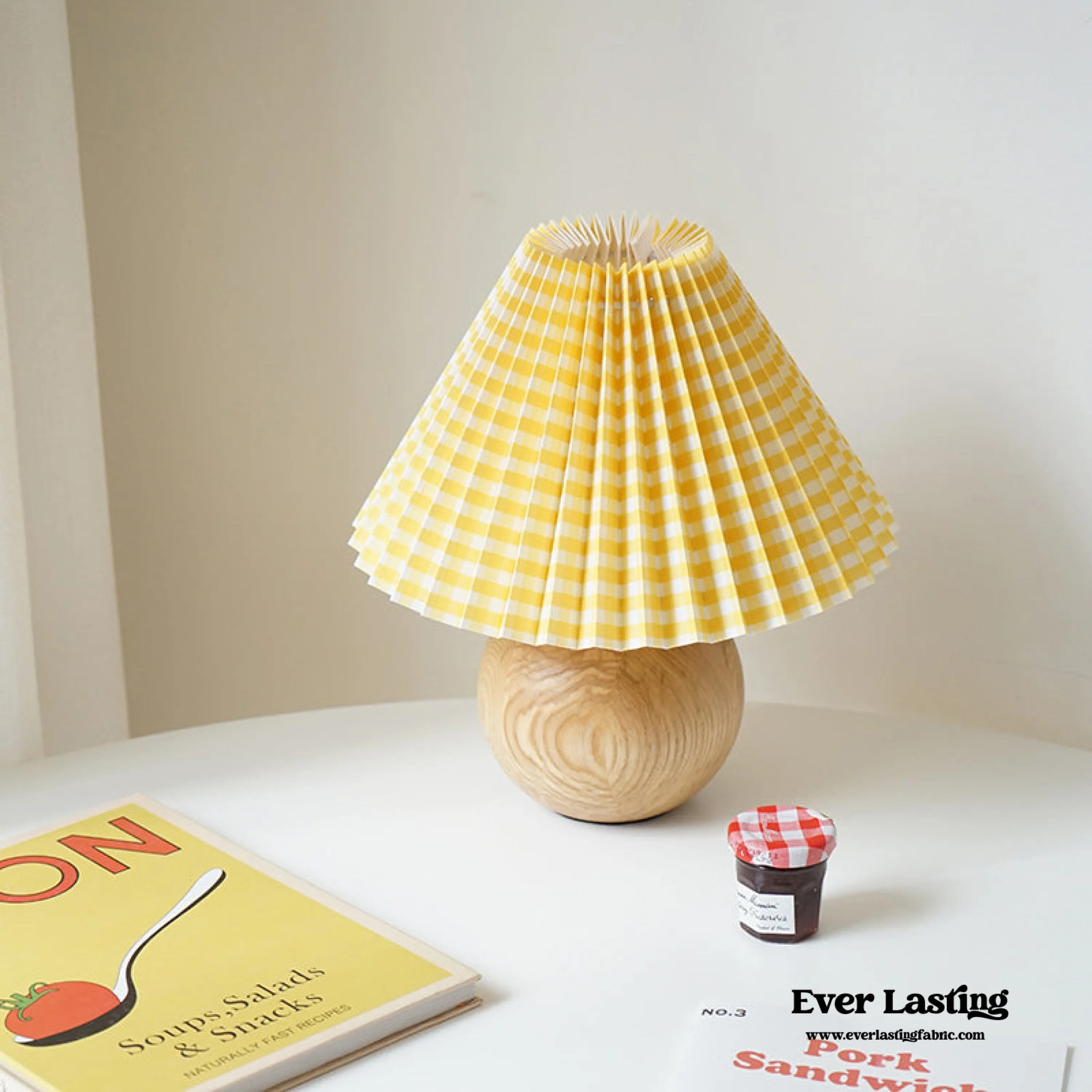 Yellow Round Pleated Wooden Lamp (3 Colors)