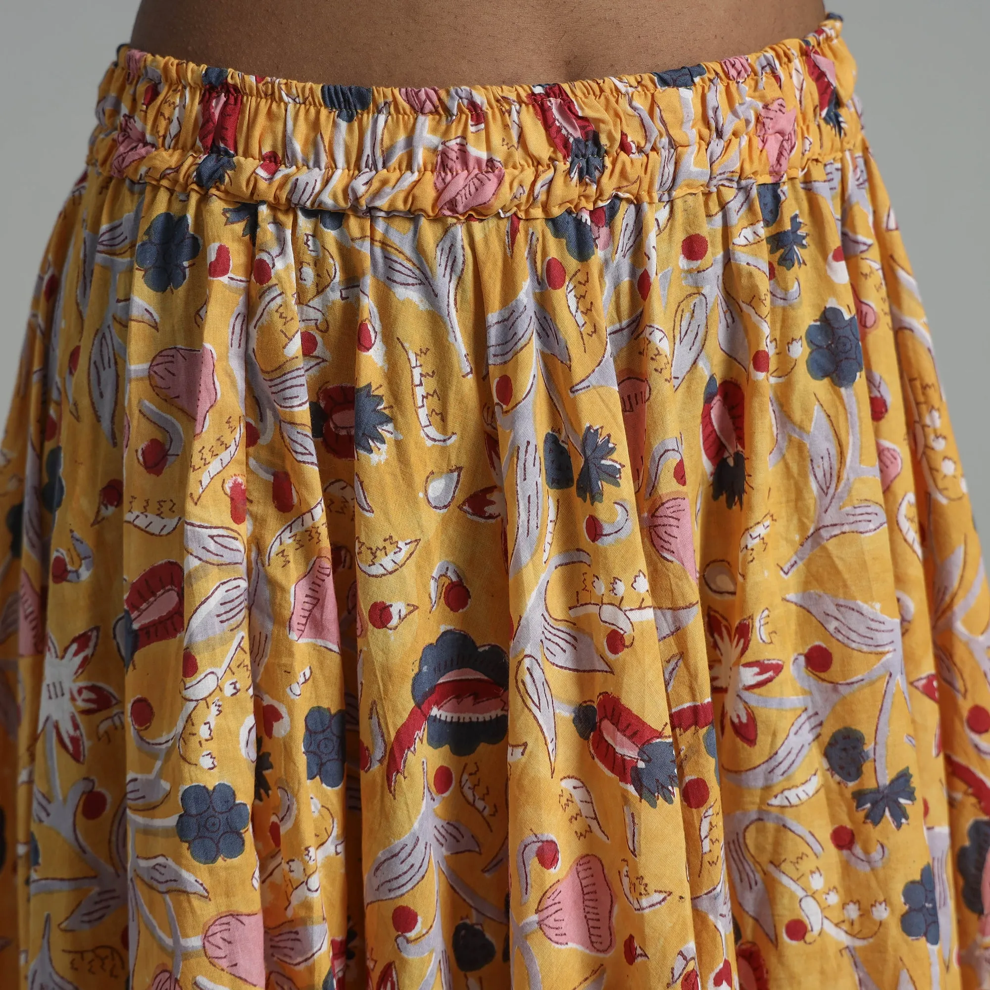 Yellow - Sanganeri Block Print Cotton Long Skirt 03