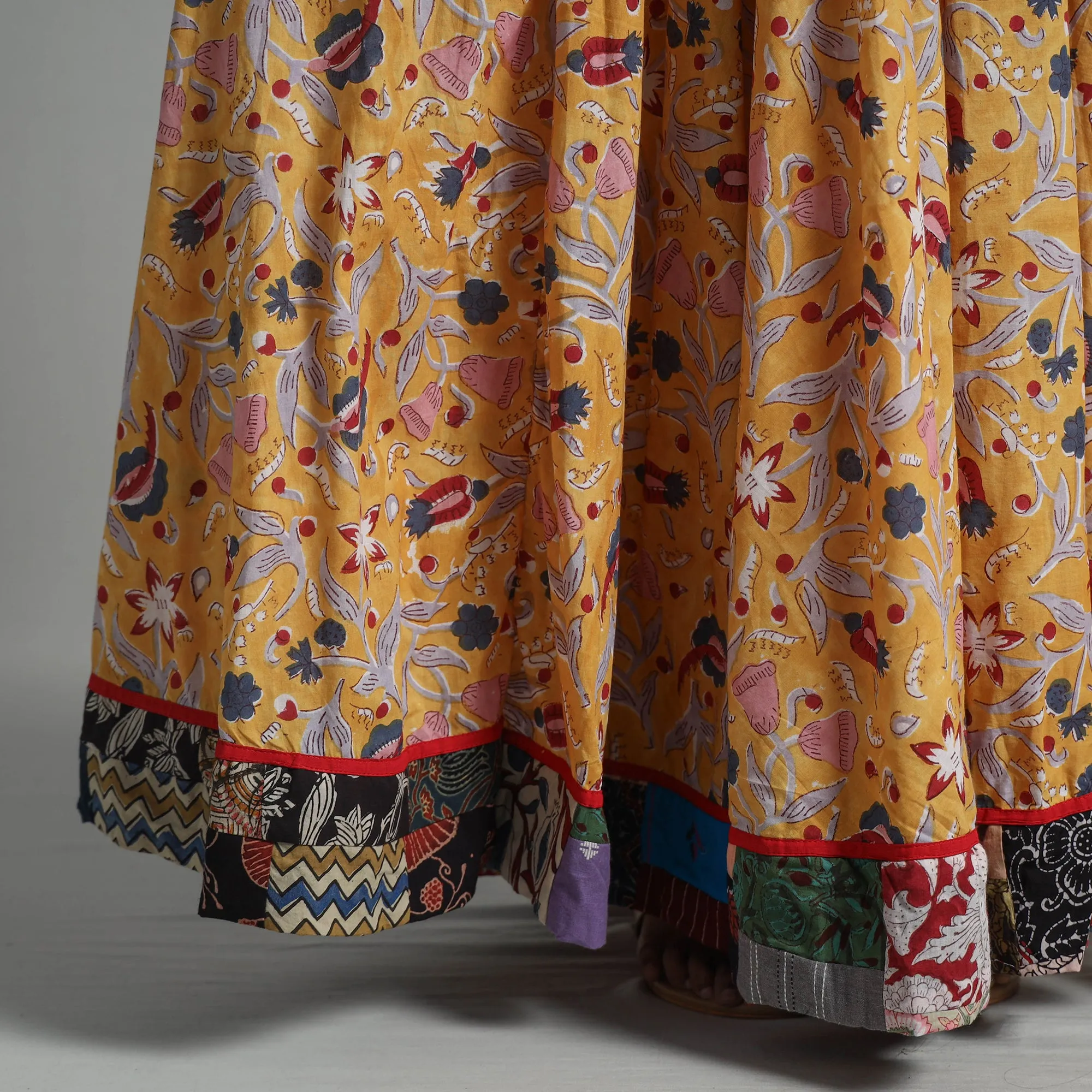 Yellow - Sanganeri Block Print Cotton Long Skirt 03